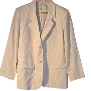 Eddie Bauer Women's Light Cream Linen Blazer Petite Large Classic Business